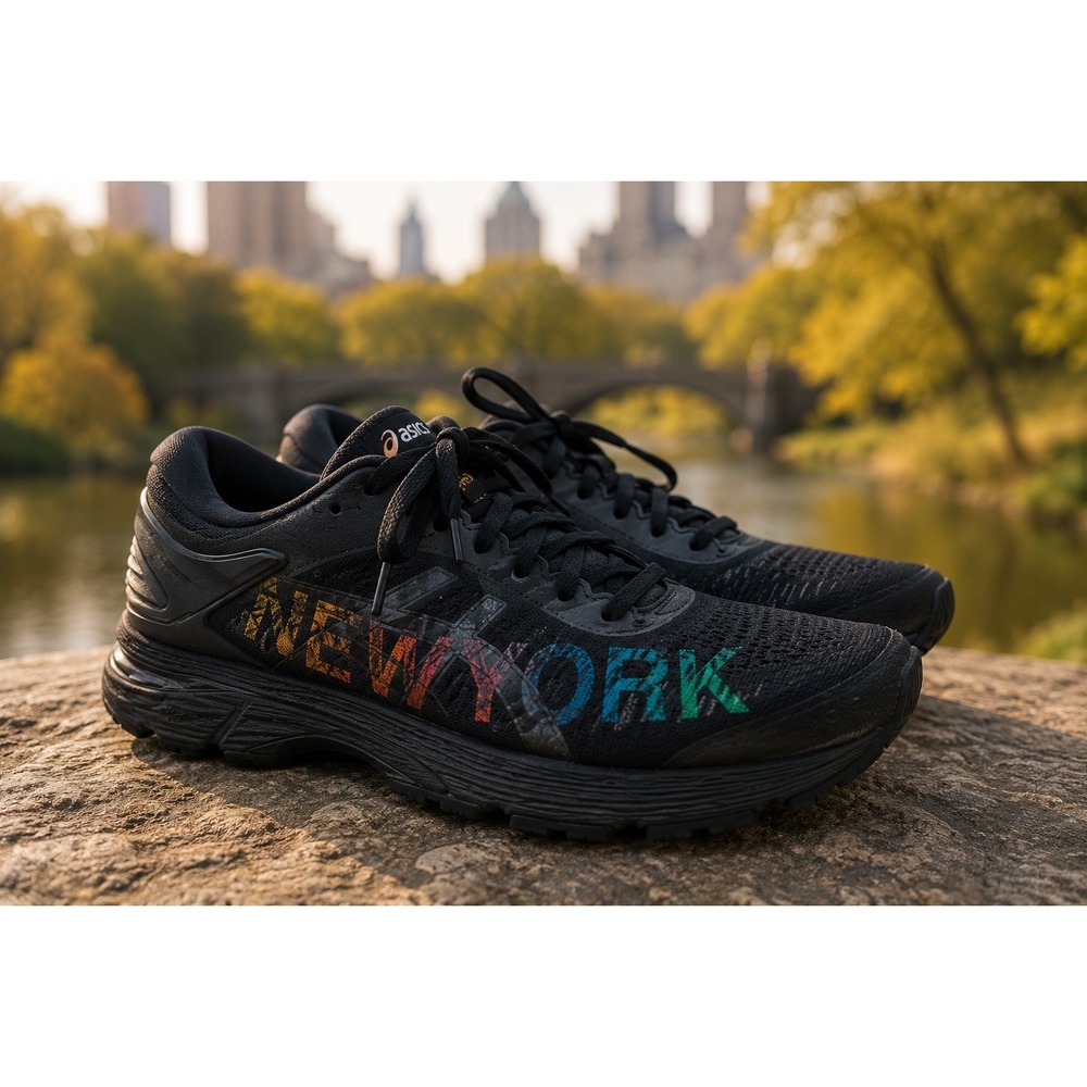 Asics Gel Kayano 25 NYC New York City Black Multi Running Shoes 1012A035 W 9.5